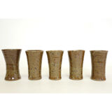 Sandstone teapot from La Borne and 5 cups signed Tiffoche, 1970s.