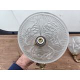 Pair of brass wall lights and glass paste.