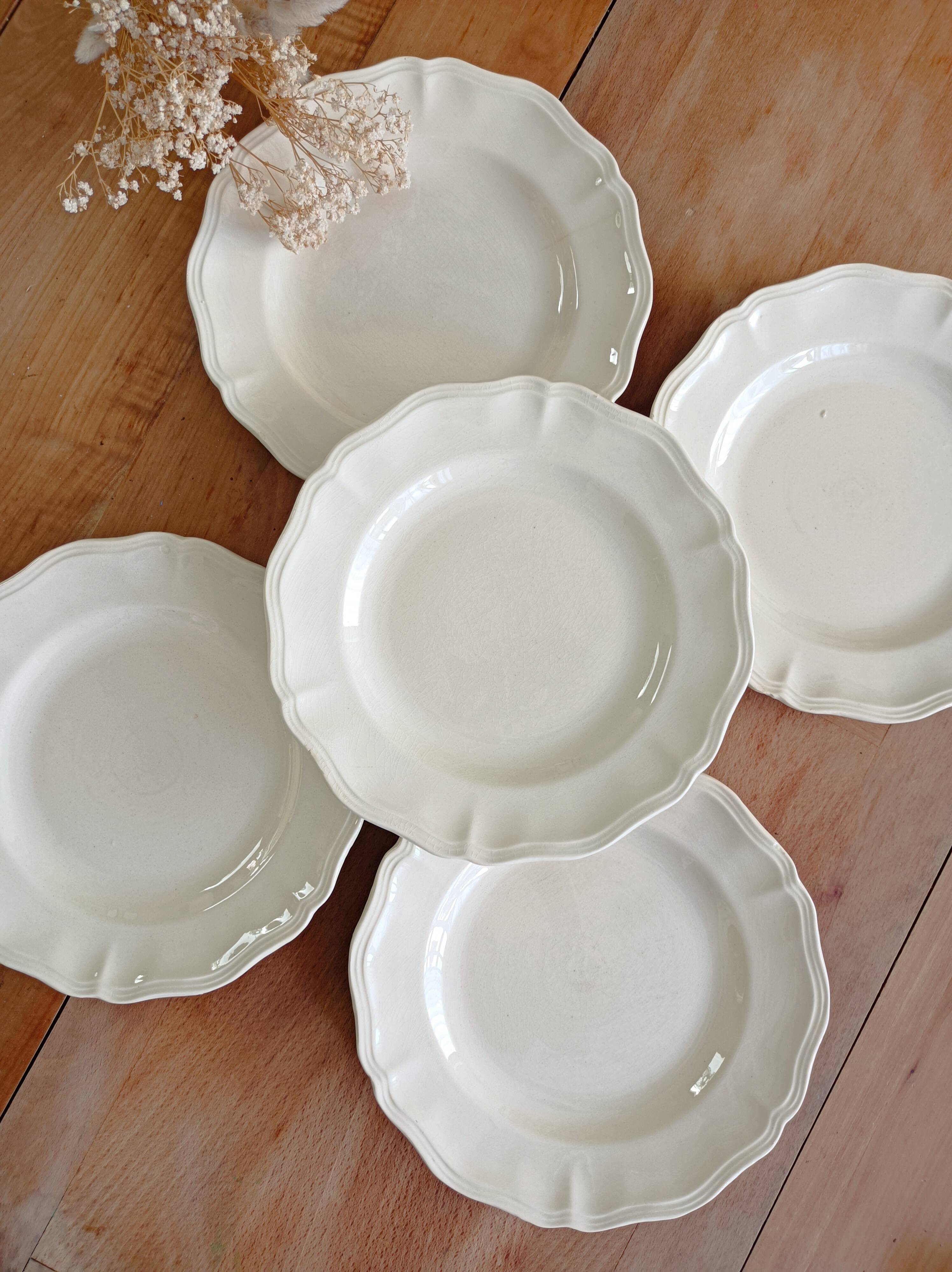 Set of 5 Sarreguemines ivory flat plates