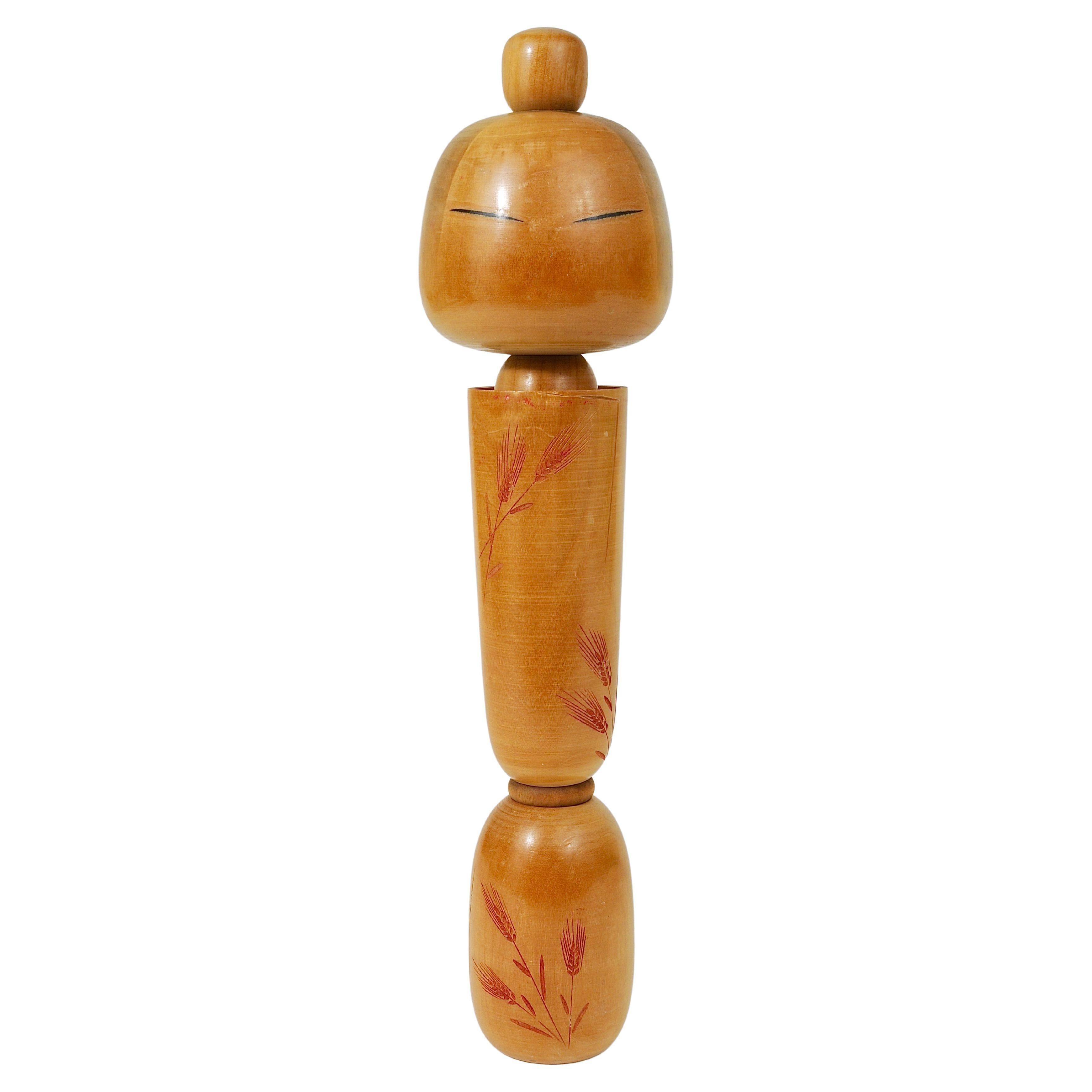 Decorative Kokeshi doll sculpture by Sadao Kishi from Japan, hand-painted.