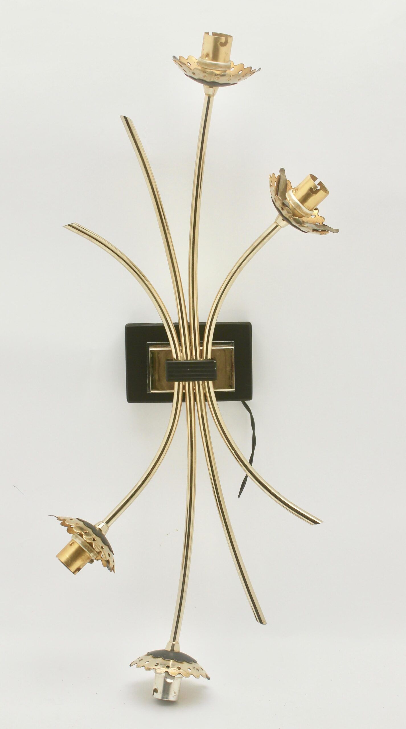 Wall lamp with brass rods and glass lampshade, 1960s