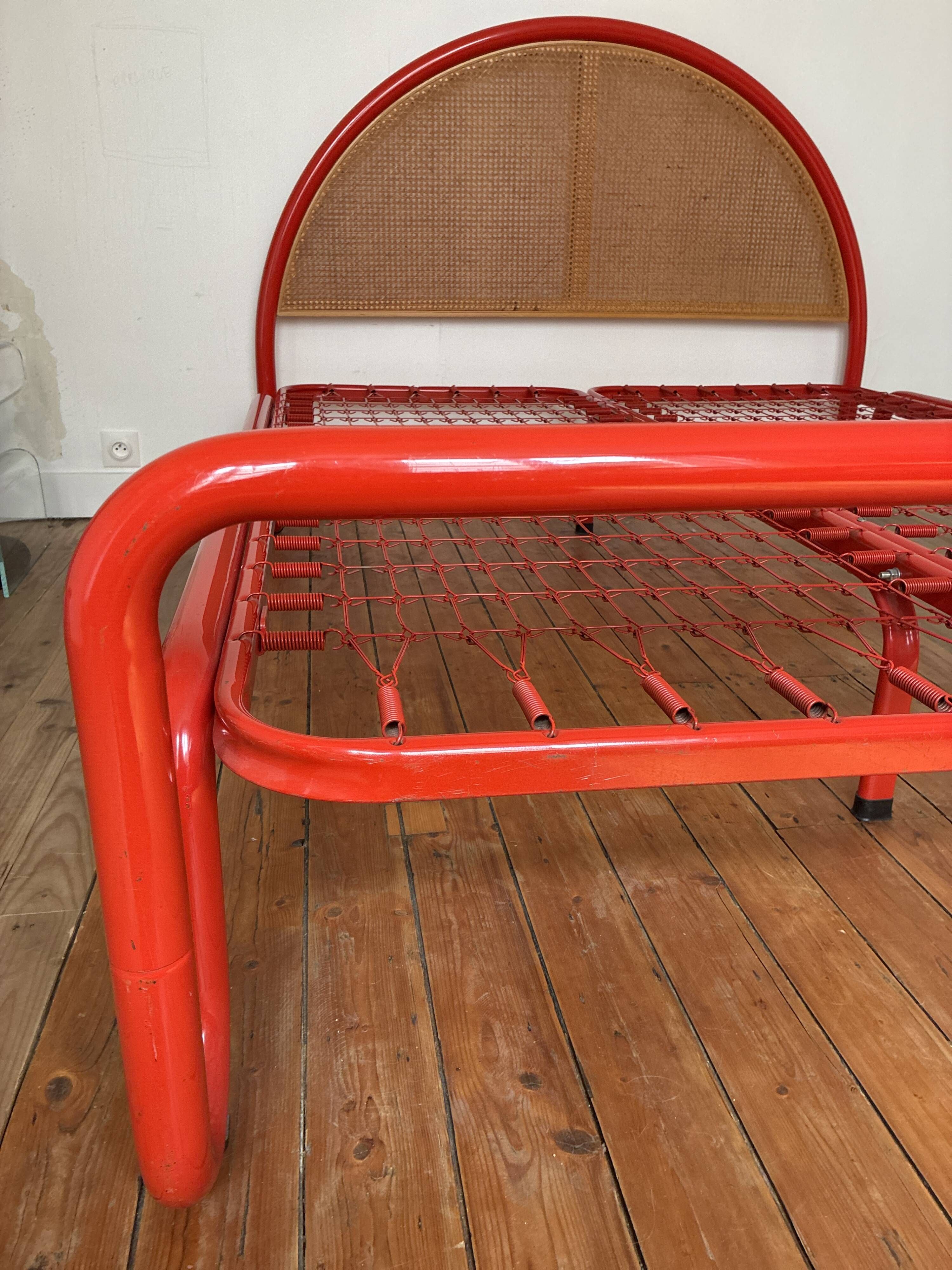 Bed Frame 160 Gae Aulenti Style Tubular Metal and Rattan, 1960s