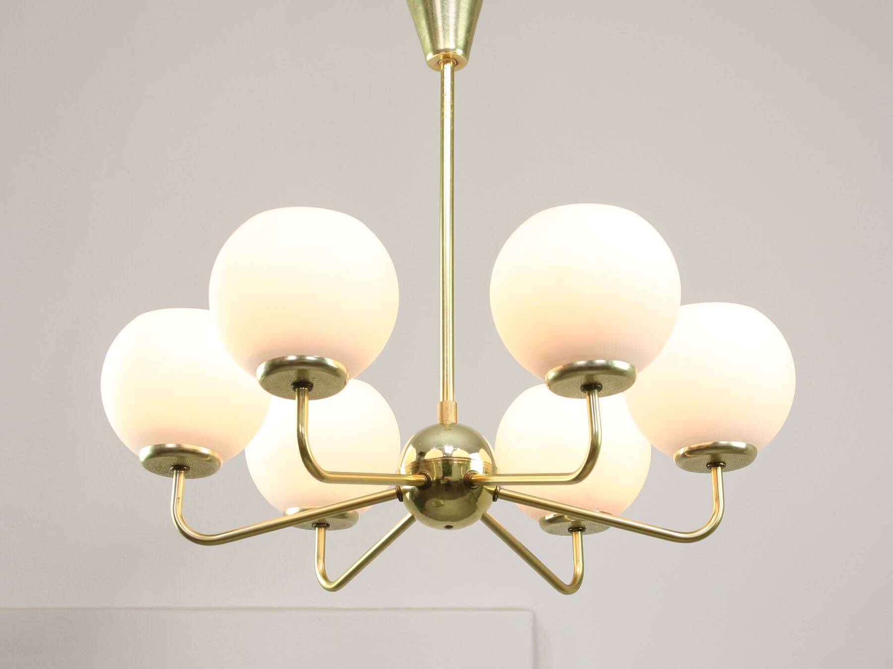 Mid-century Upward Sputnik Golden Chandelier, 60s