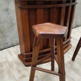 Bar and 2 brutalist stools in massive elm circa 1960