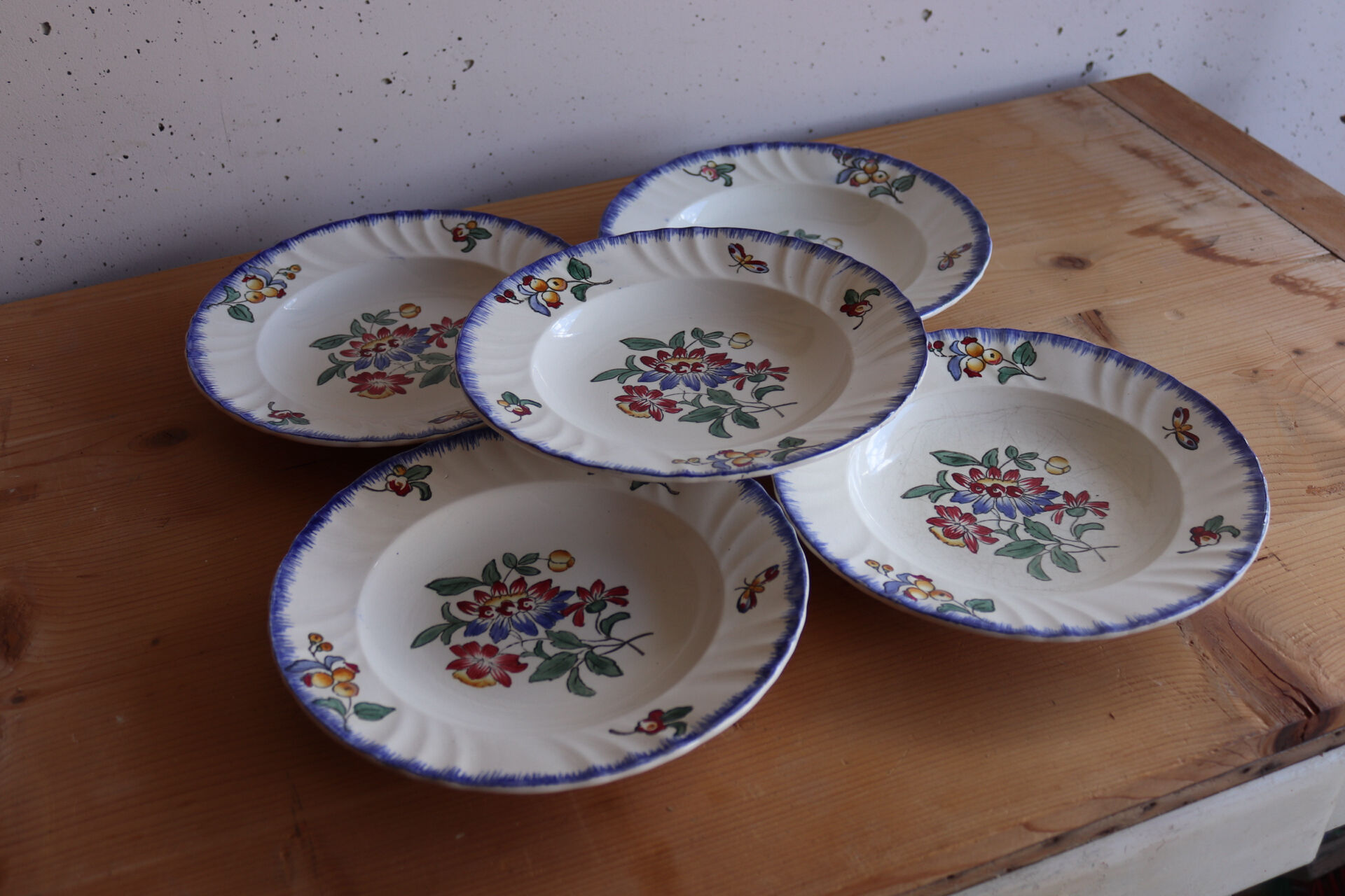 Set of 5 Longwy plates model Spring