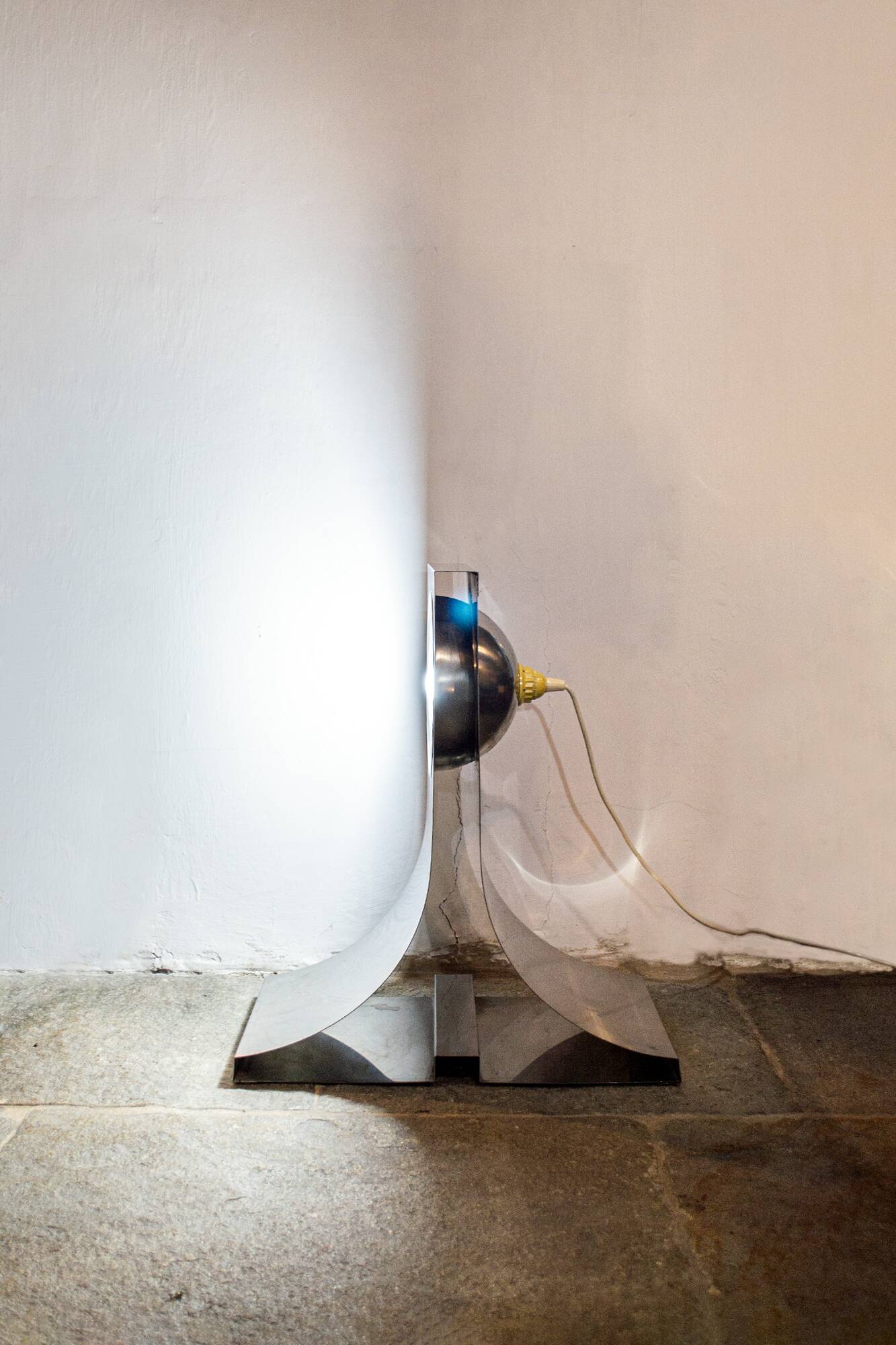 Lampada da terra Space Age in stile Michel Boyer in acciaio inossidabile 1970s