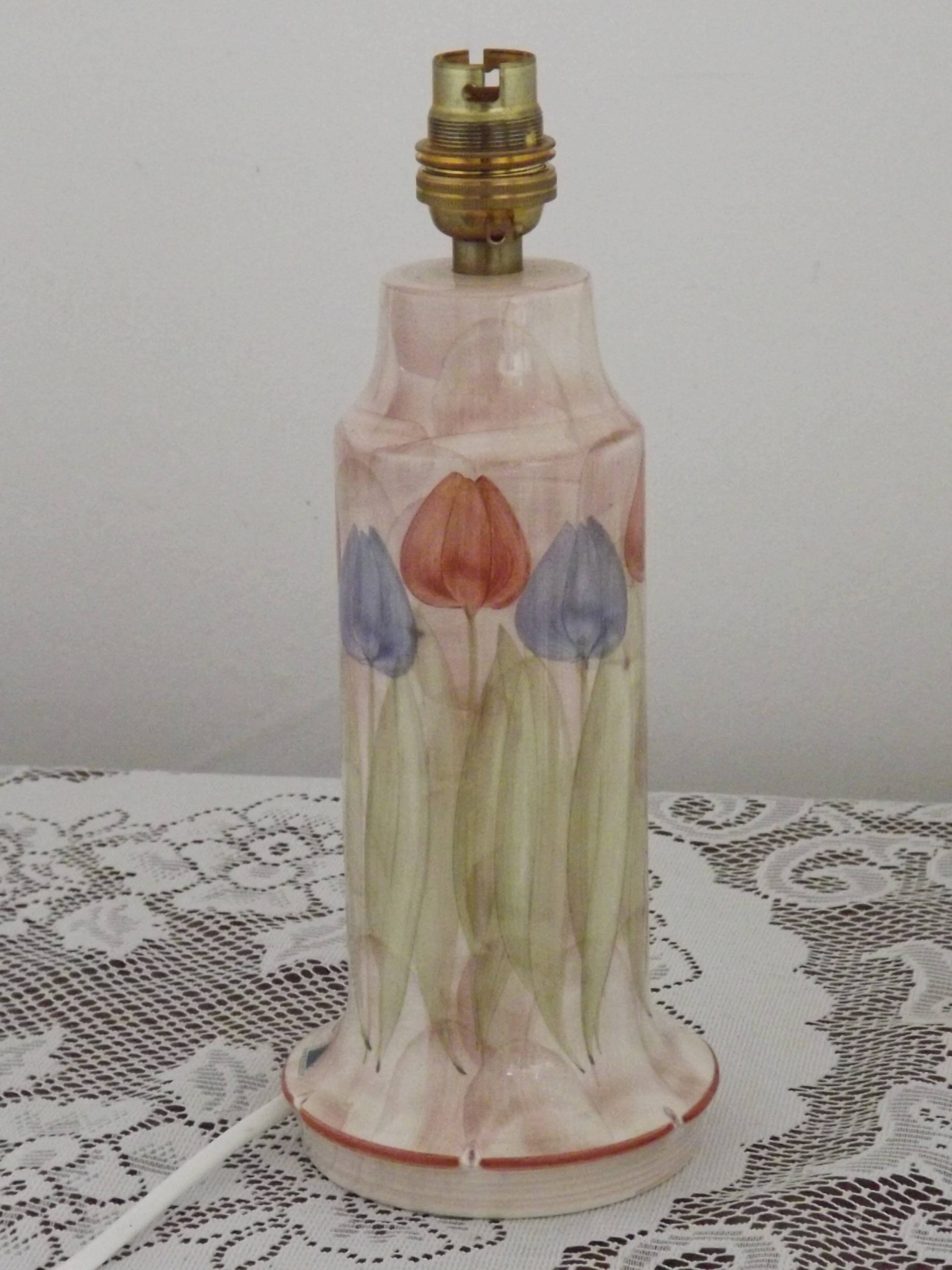Set of 2 Hand-Painted Jersey Pottery Tulip Design Table / Bedside Lamps
