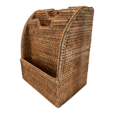 Vintage magazine rack in woven wicker 70s