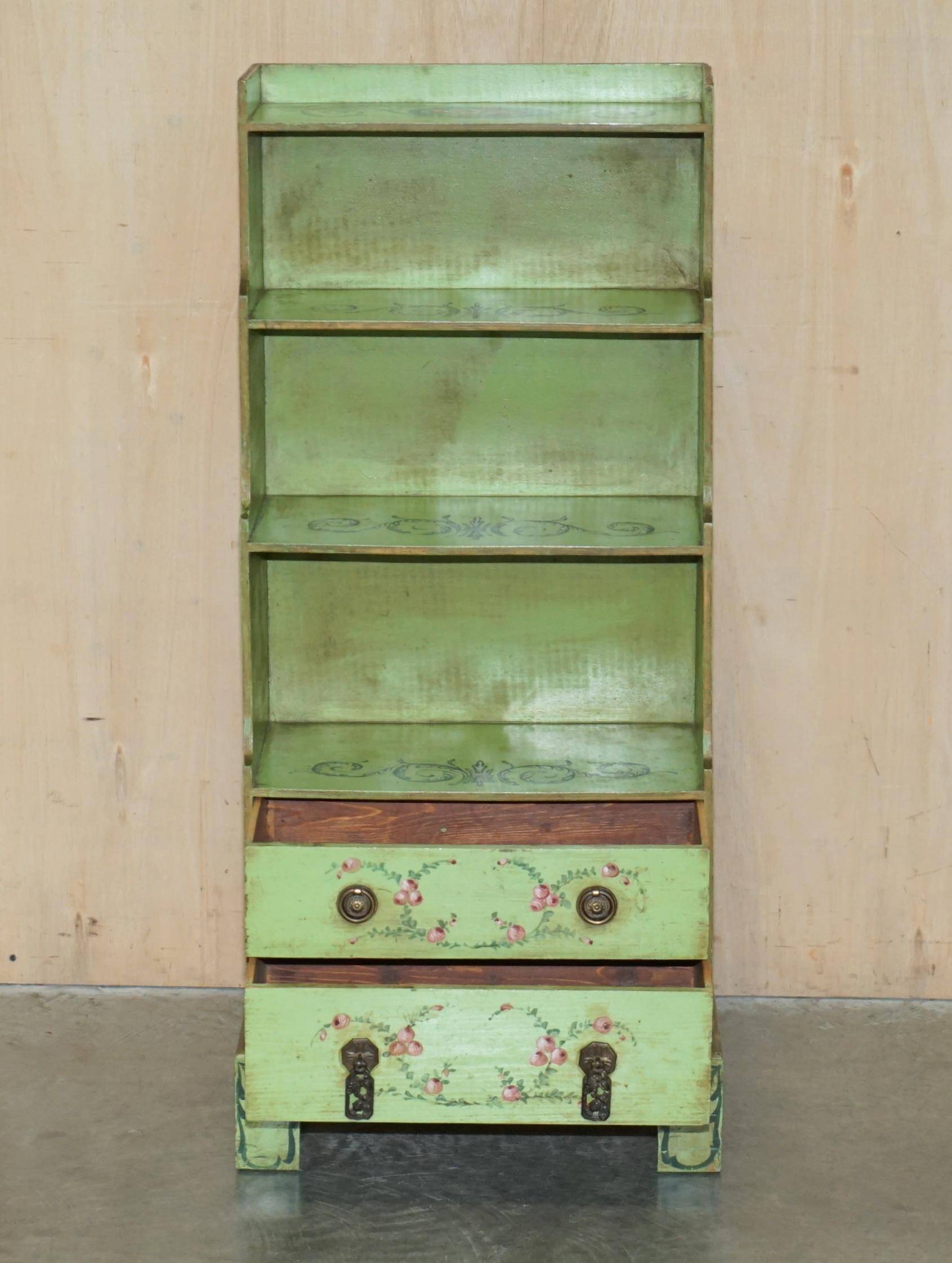 Pair of Waterfall Regency Sheraton antique bookshelves hand-painted.