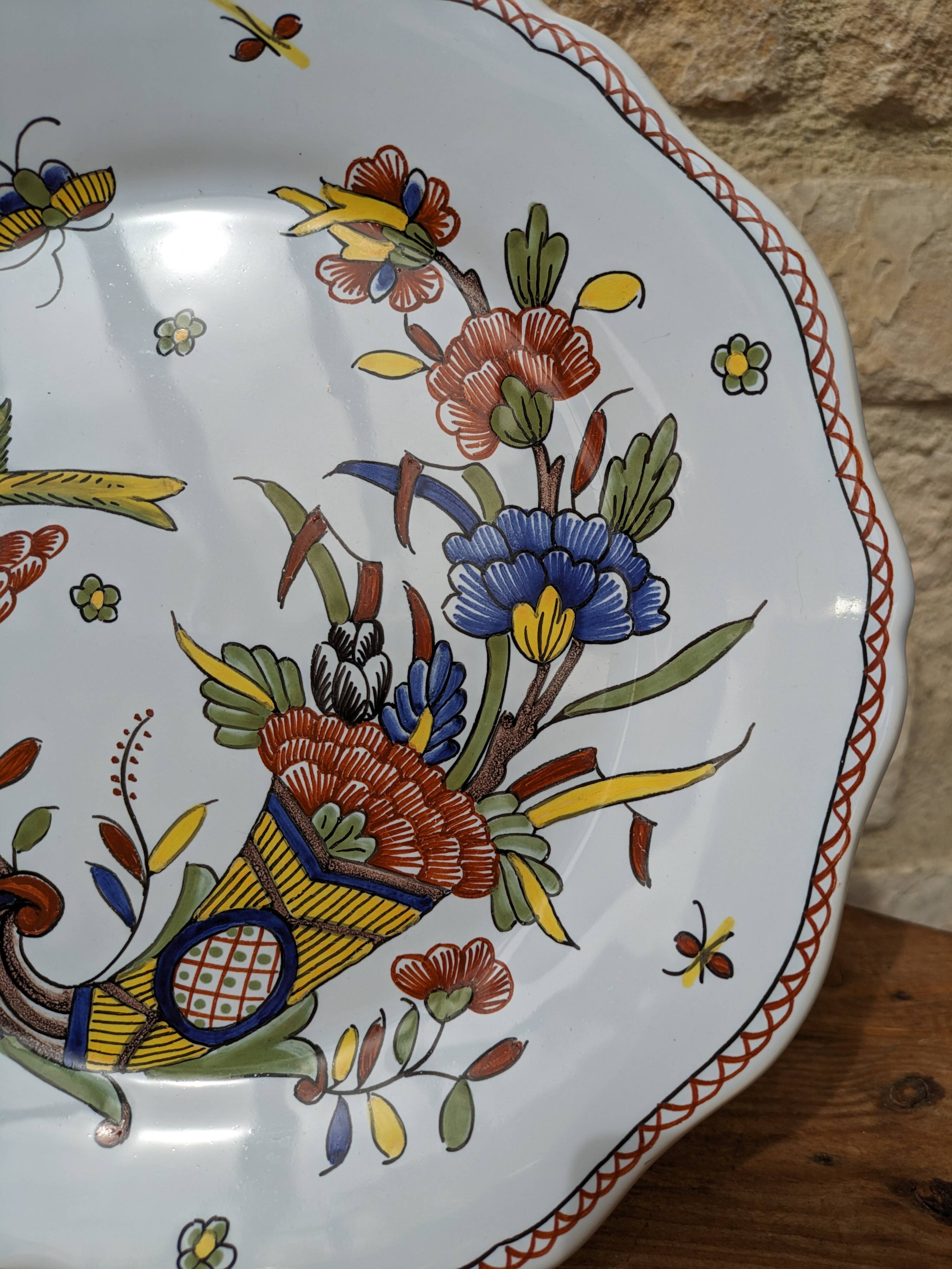 Very beautiful old plate decorated with Rouen, handmade by Geo Martel