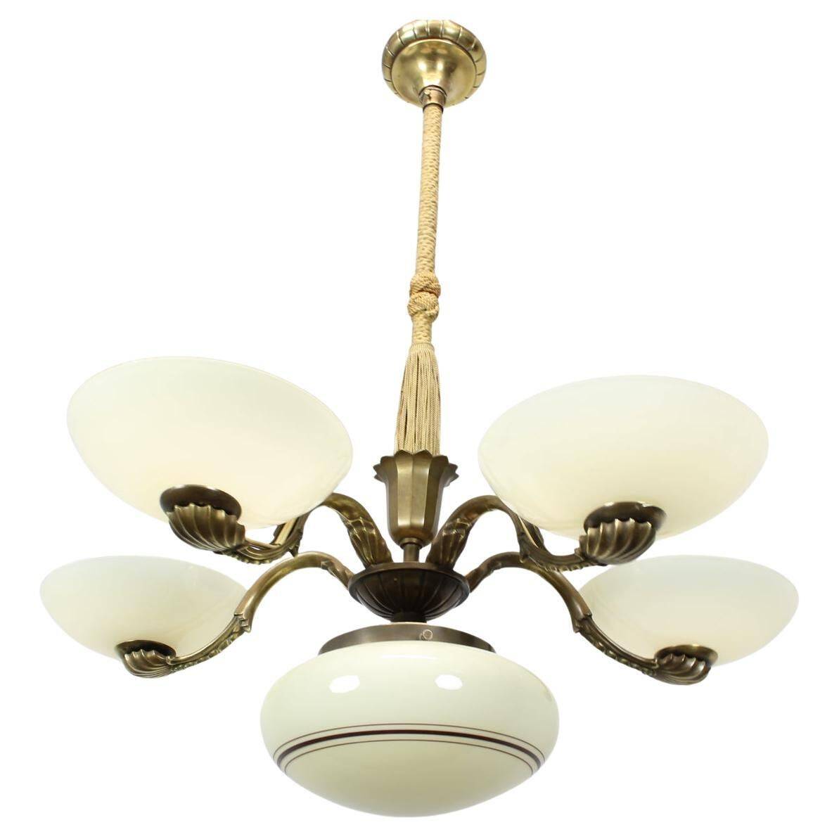 Lustre Art nouveau en laiton et verre, 1910s