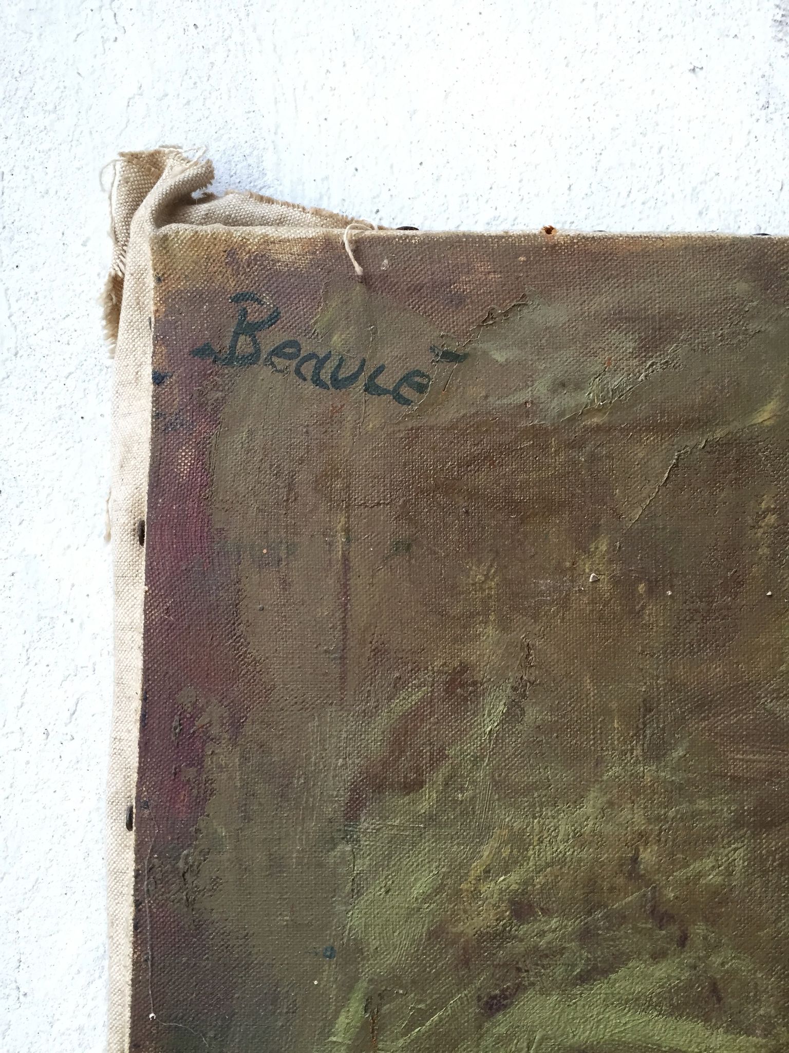 Peinture à l’huile nature morte signée « Beaucé » 57 x 52 cm