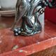 Zinc art bookends in the shape of birds on red marble - warblers