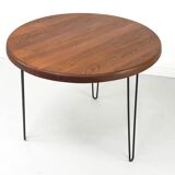 Table à manger ronde en teck avec pieds en acier, 1986