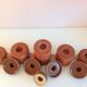 Five-headed chandelier in wood and ceramic Scandinavian style / vintage 60s-70s