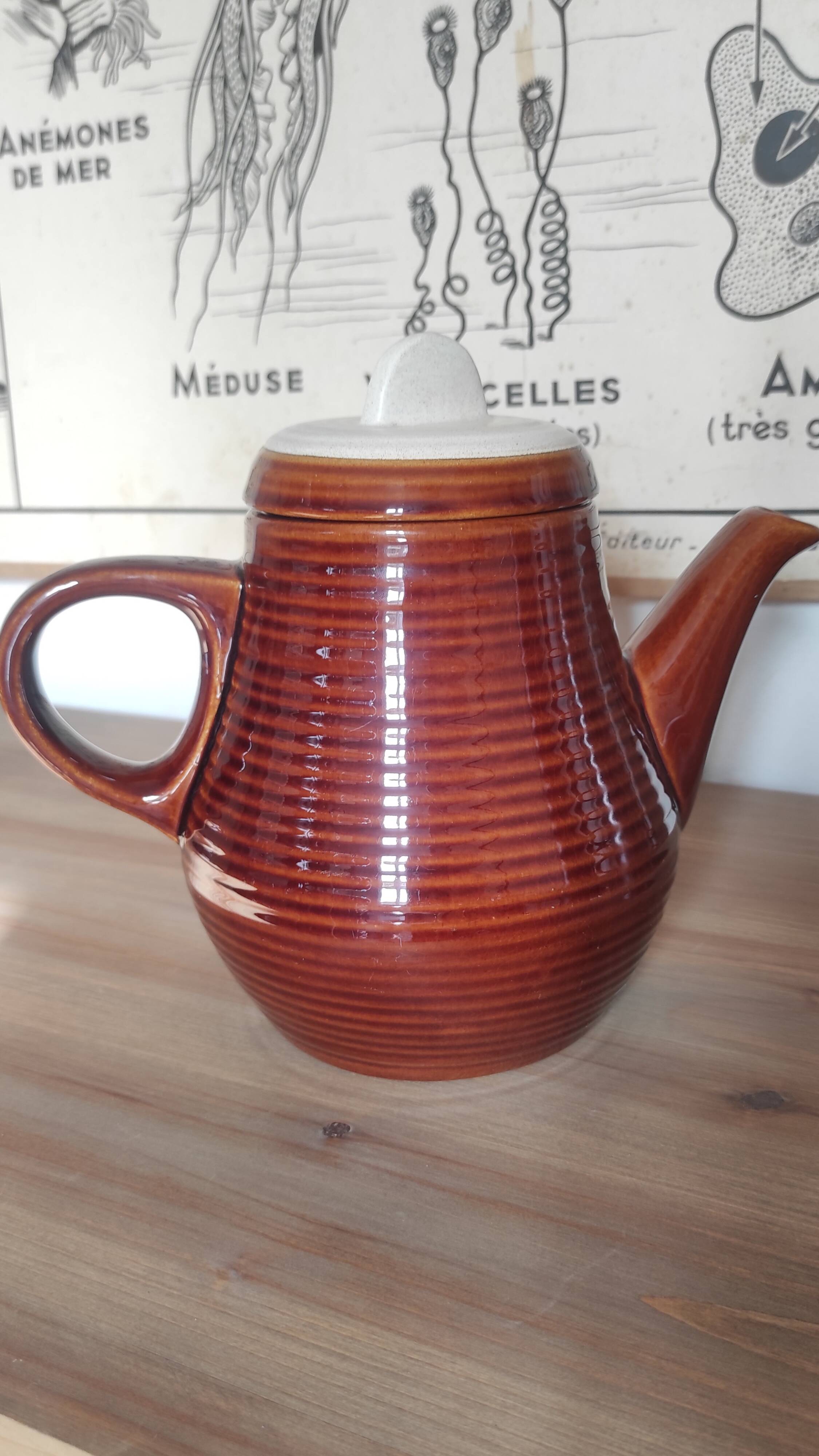 Vintage Striped Stoneware Teapot