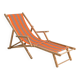 Vintage deck chair with orange and grey striped fabric, original patina.