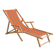 Vintage deck chair with orange and grey striped fabric, original patina.