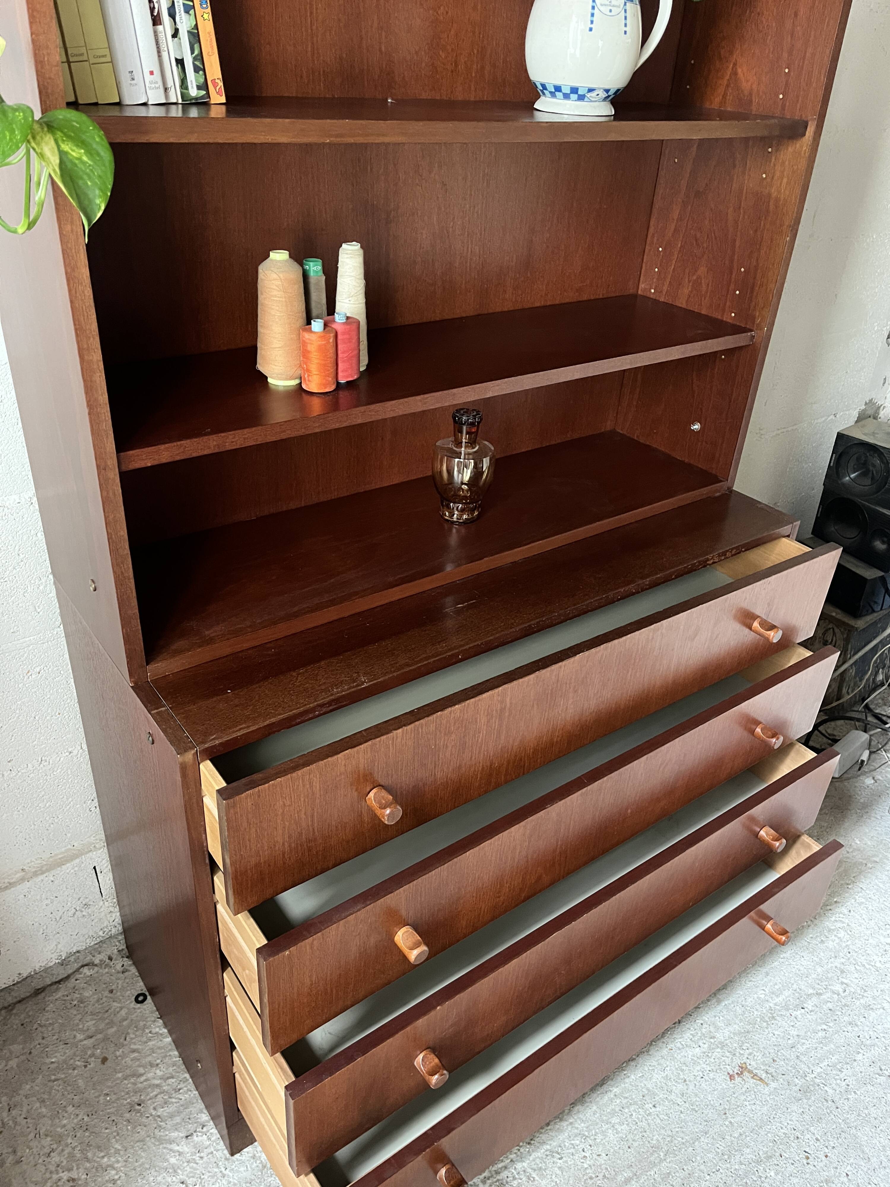 Bookcase, teak chest of drawers, 1960