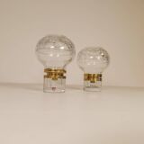 Pair of solid clear crystal candlesticks in modern Scandinavian style Orrefors Sweden