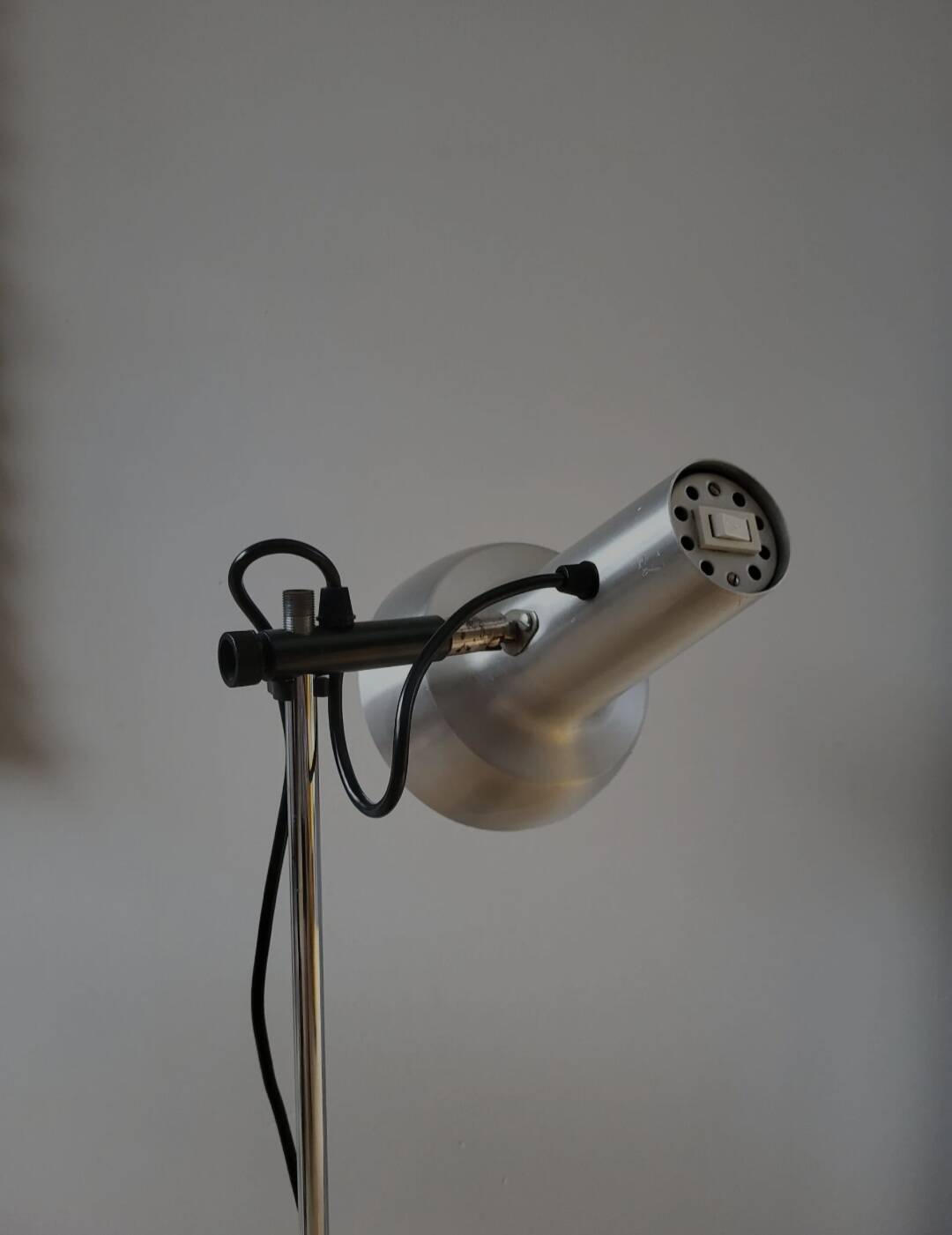 Vintage floor lamp from the mid-century, chrome, presumably 1970s.
