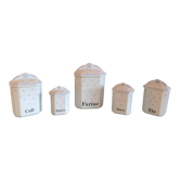 Suite of five Apilco porcelain spice jars / vintage 70s