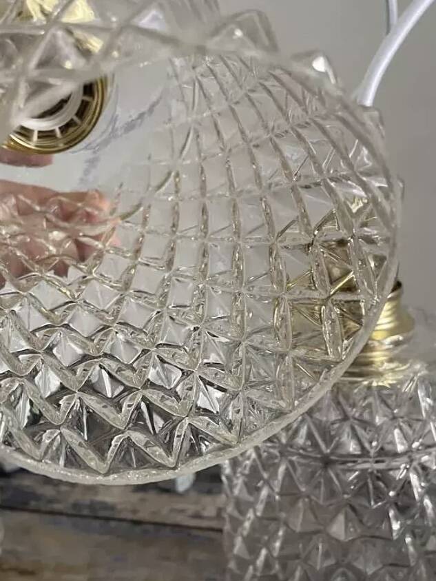 Set of two vintage chiseled glass pendant lights