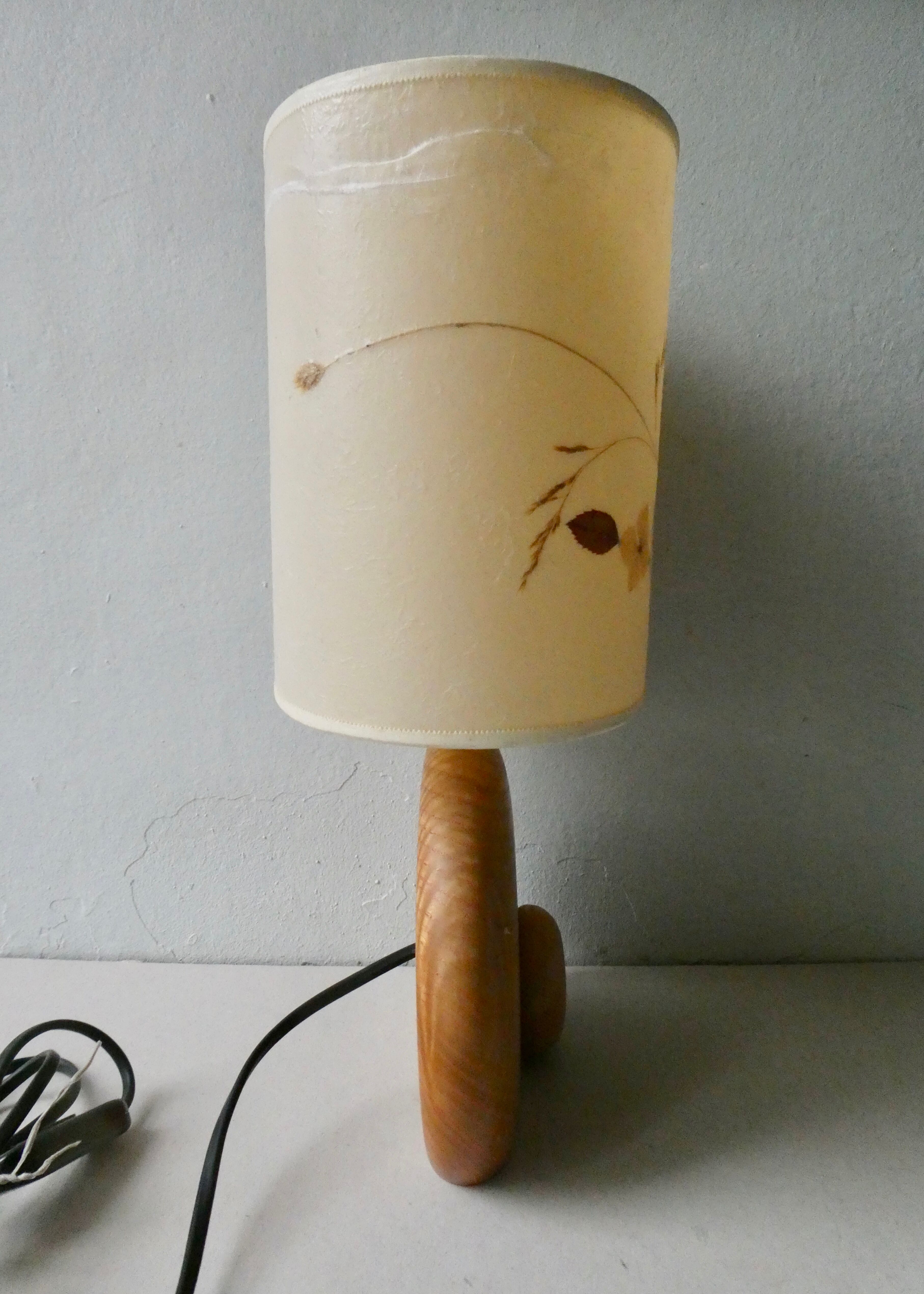 Wooden lamp with its herbarium lampshade from the 70s