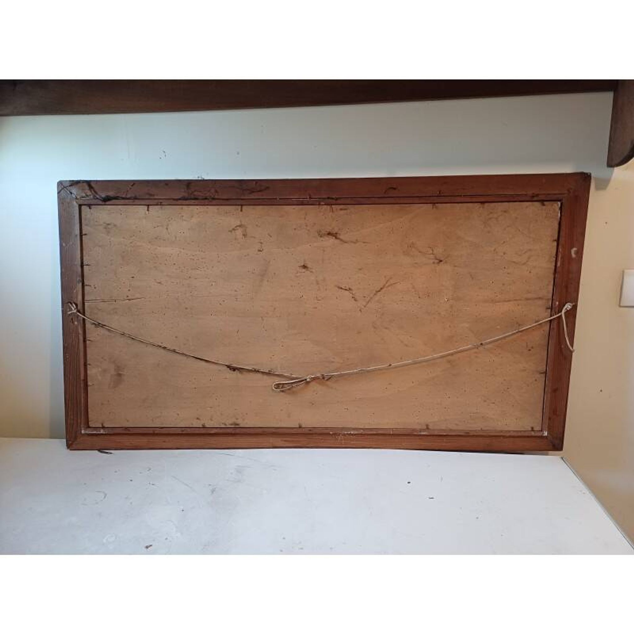 Tableau bois peinture vernie signée Clavere