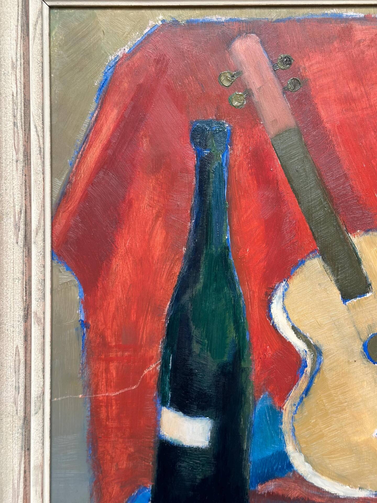 Swedish Oil on Canvas – “Still Life with Guitar and Wine Bottle”