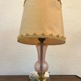 Lamp pink glass & black marble foot