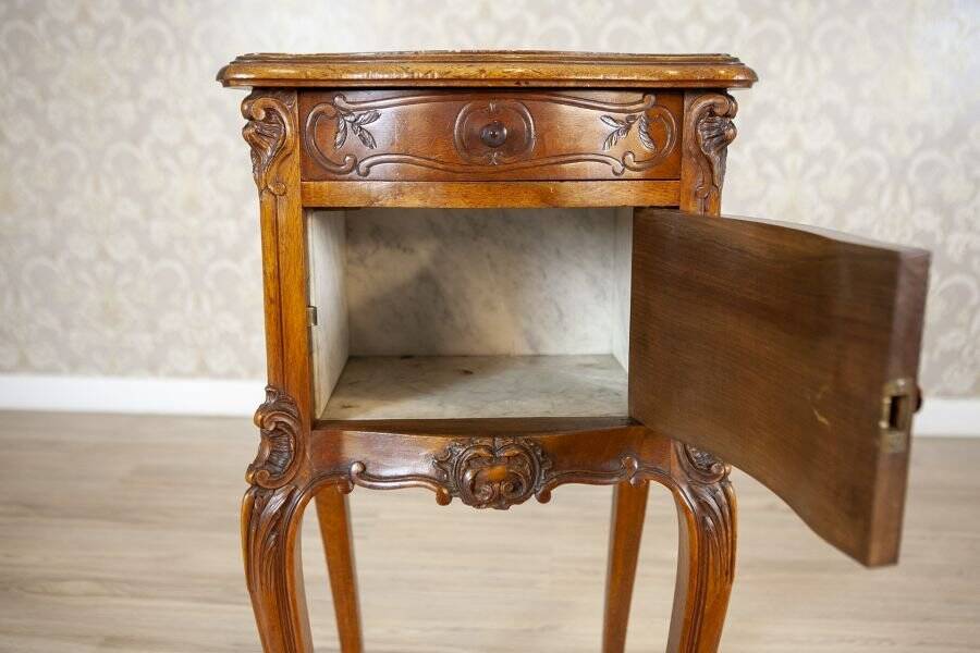 Rococo Nightstand in Walnut with Marble Top