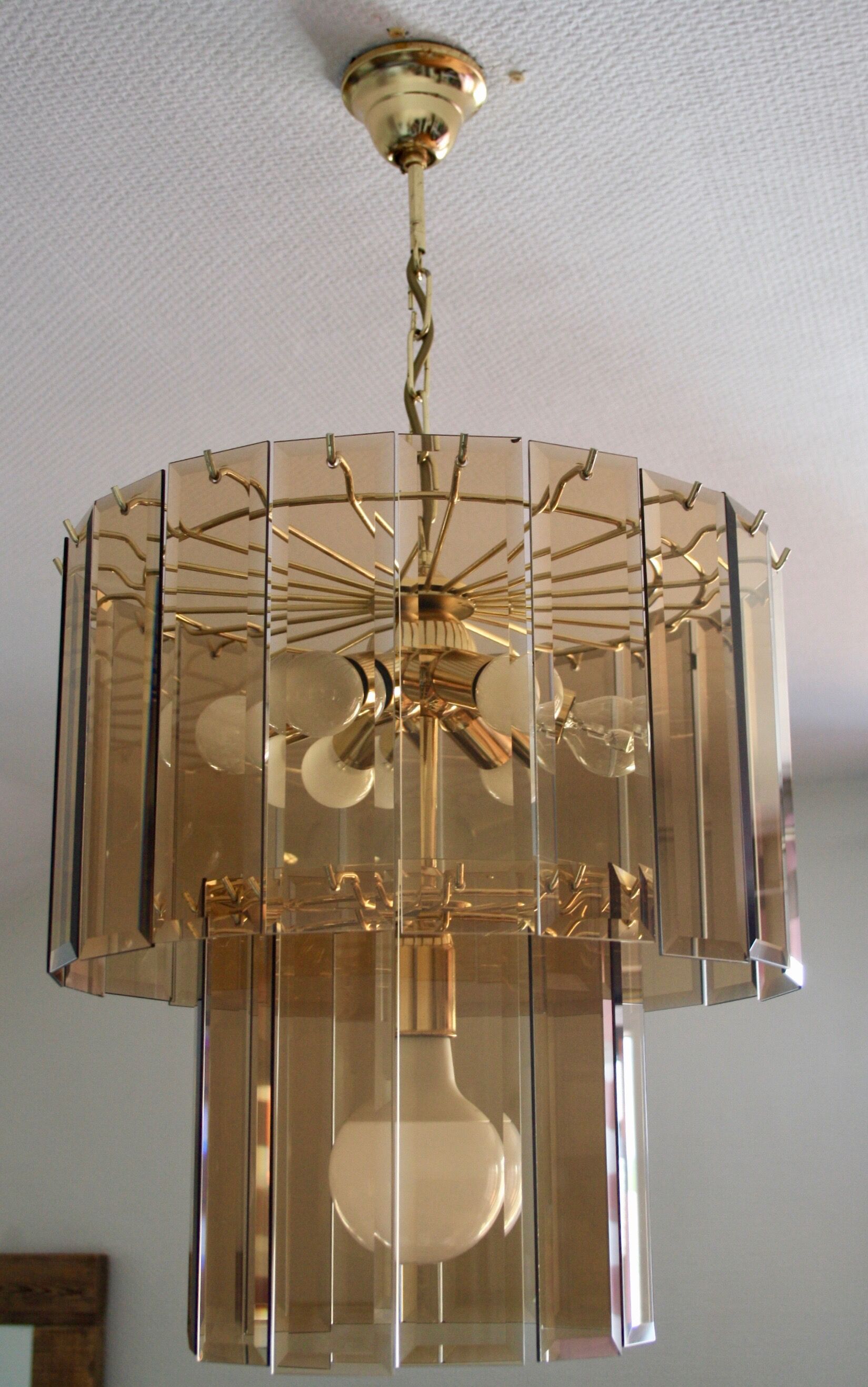 Lustre verre fumé/metal doré 1970s
