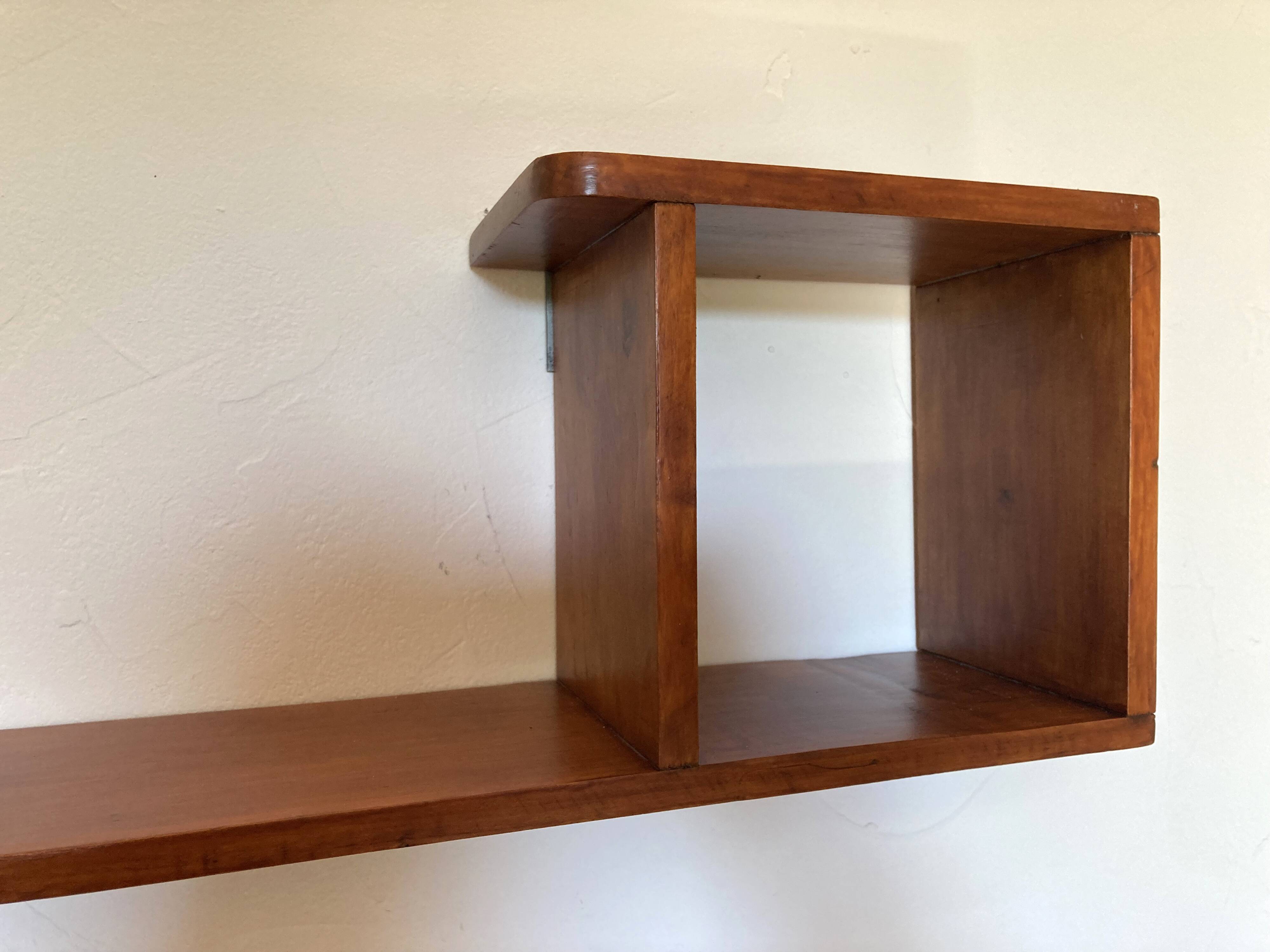 Varnished wooden wall shelf, 1960s