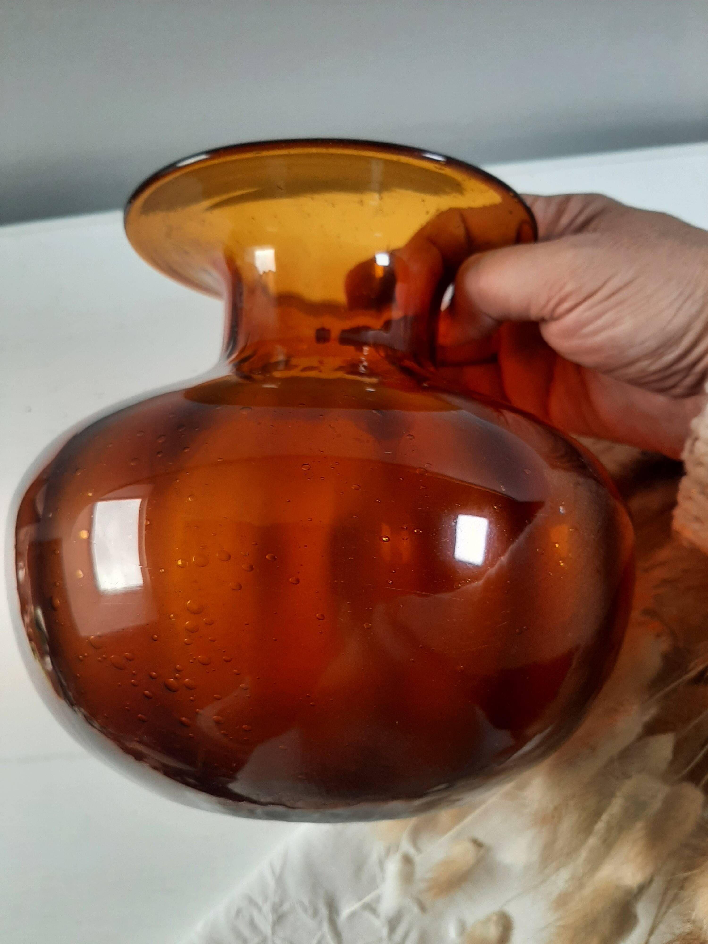 Orange vase in bubbled glass