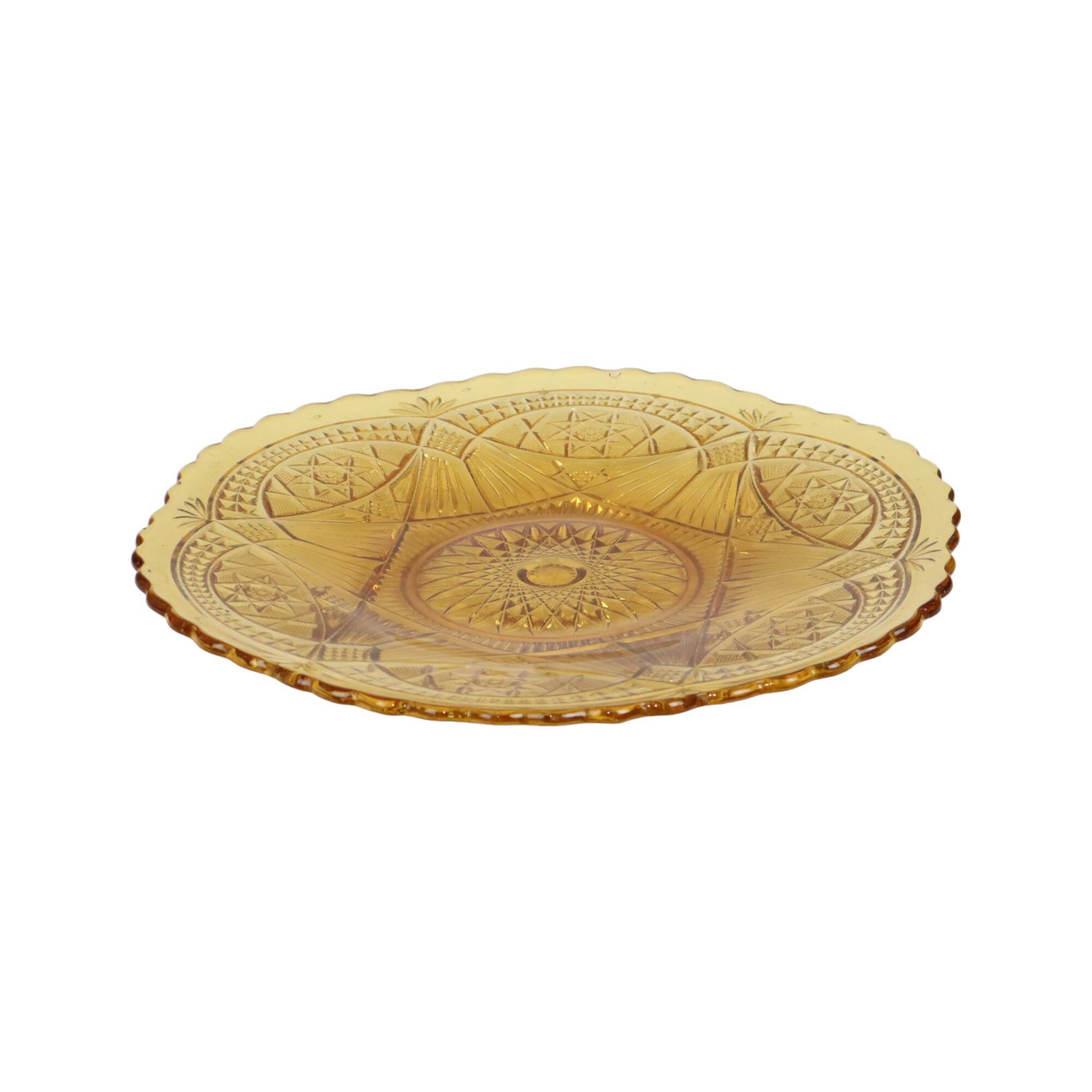 Vintage Art Deco Flat Fruit Bowl Amber Pressed Glass Fait en Belgique