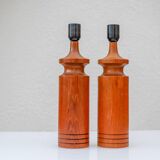 Large Mid-Century Modern Danish Teak Table Lamps, Set of 2