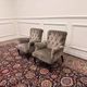 Set of Chesterfield armchairs velvet pattern grey