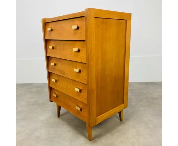 Chest of drawers chiffonnier feet compass 50s blond wood