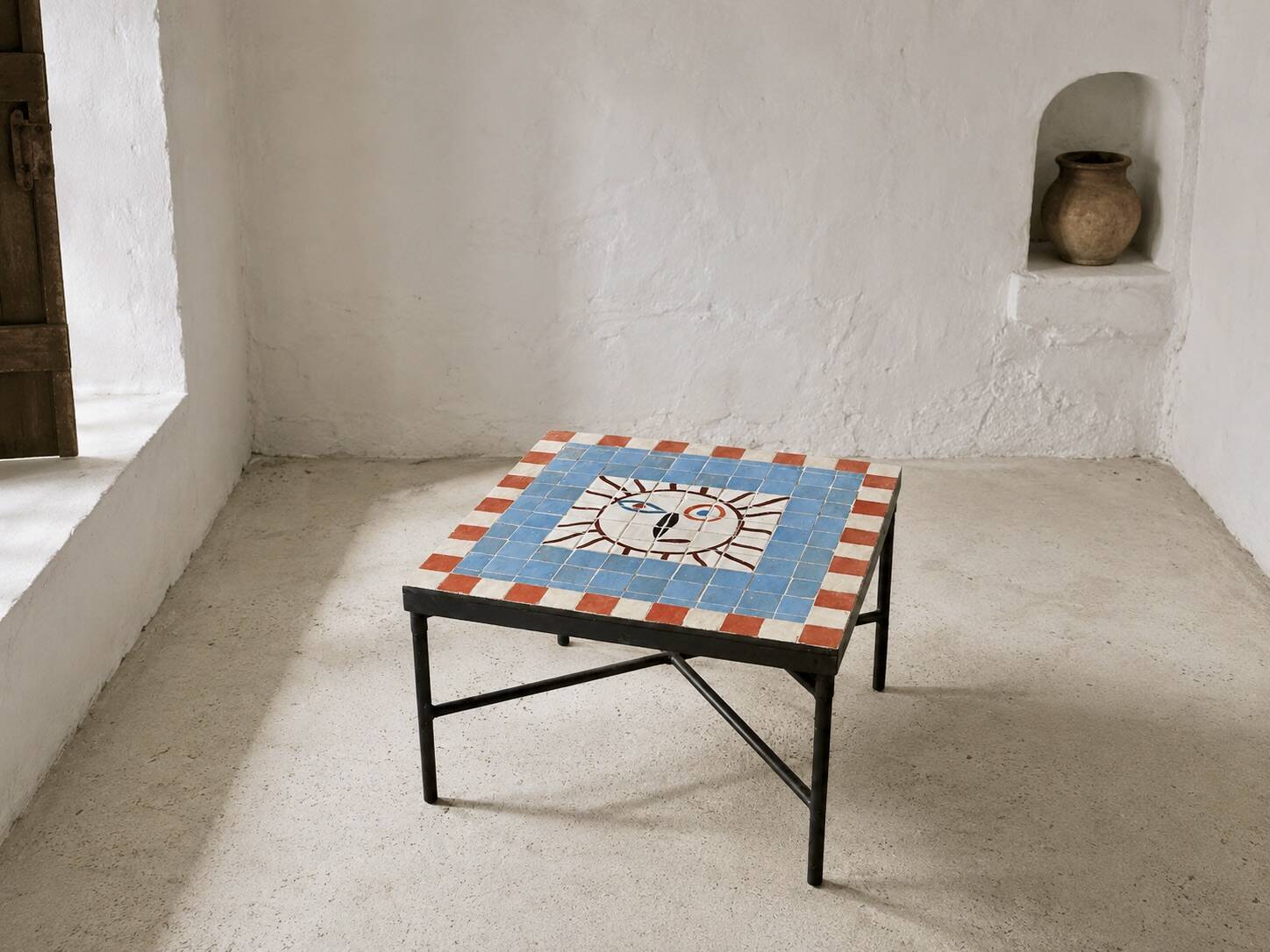 Handcrafted Moroccan coffee table in zellige – Hand-painted tiles