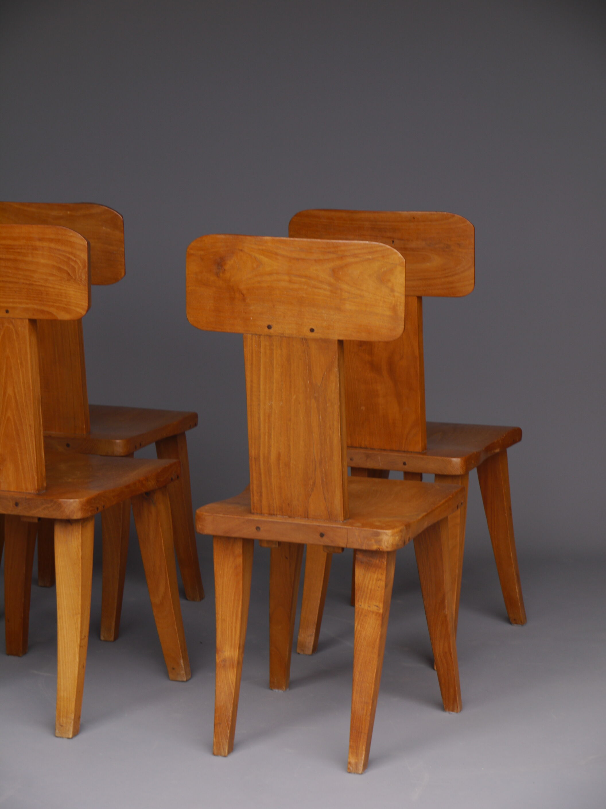 Brutalist elm wood dining chairs 1970s