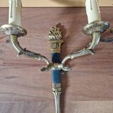 Pair of Empire style wall sconces in gilded bronze and green lacquer.