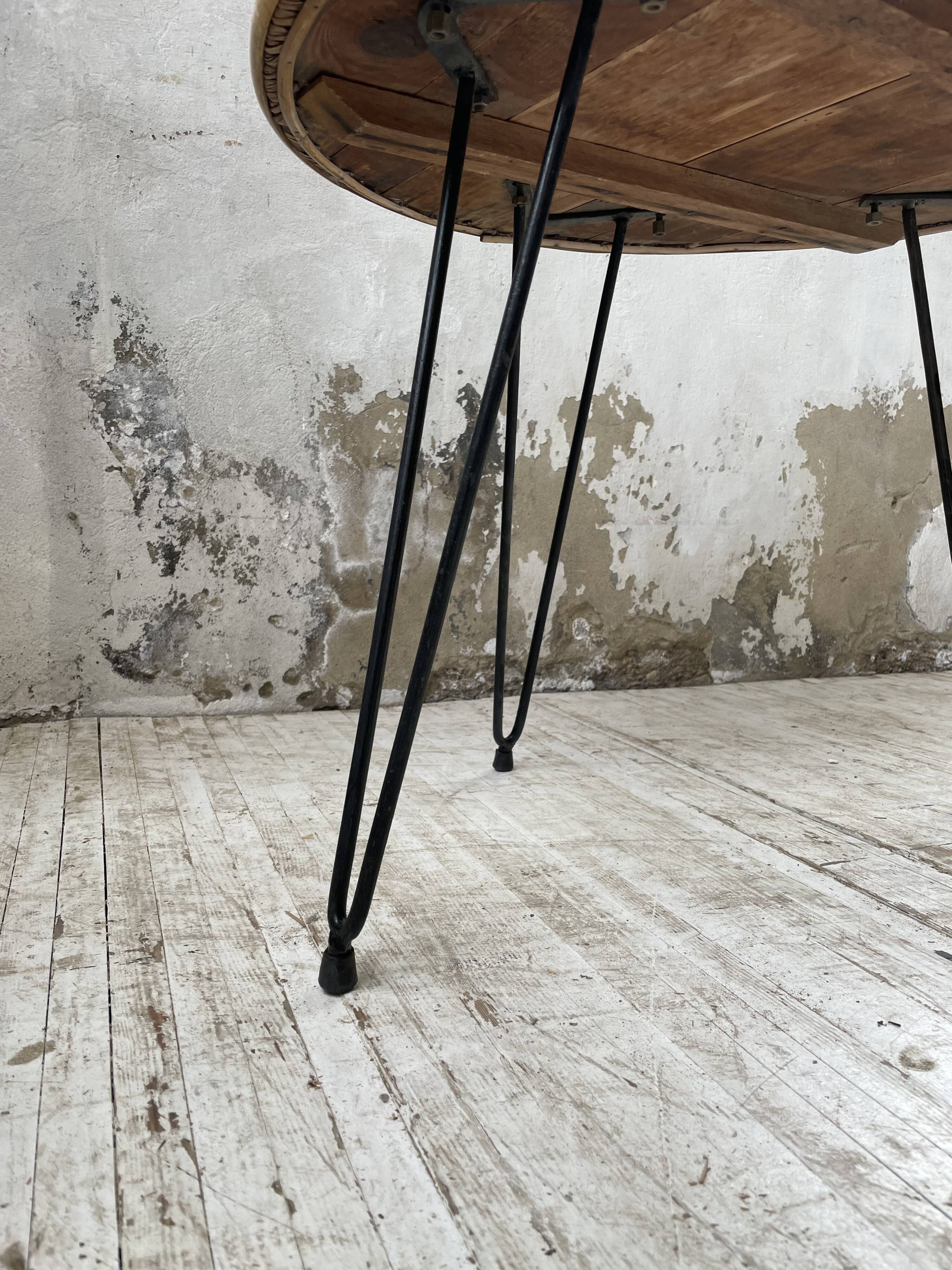 Wicker and metal coffee table from the 1950s