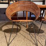 Ensemble 2 fauteuils et table basse en osier Raoul Guy 1950