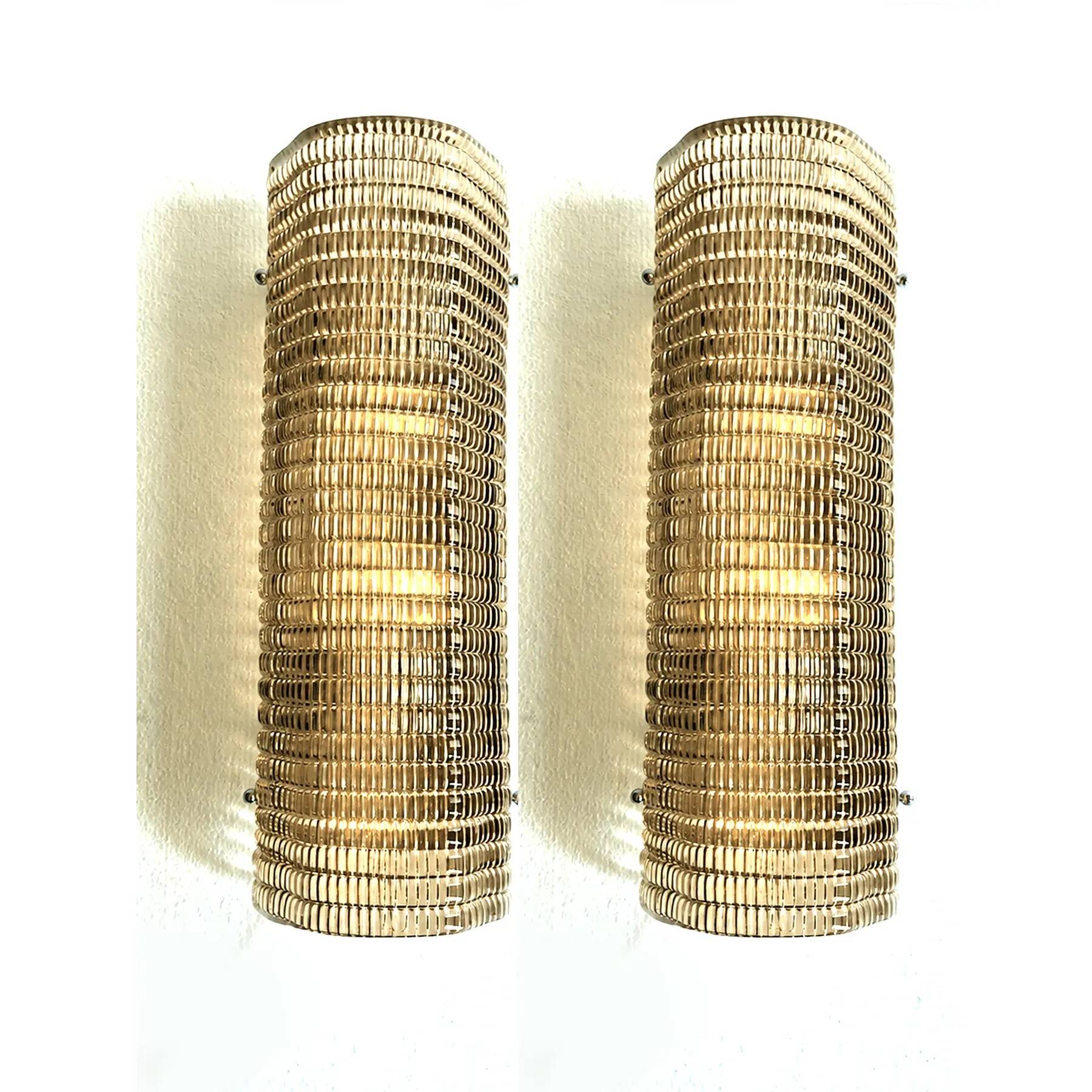 Smoked Diamanted Rectangular Murano Glass Wall Sconce-Set of Two