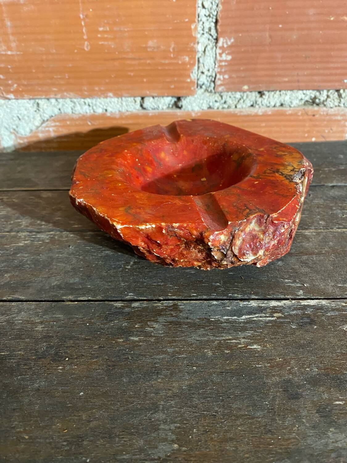 Vintage 70s ROMANO BIANCHI Red Alabaster Ashtray Made in Italy