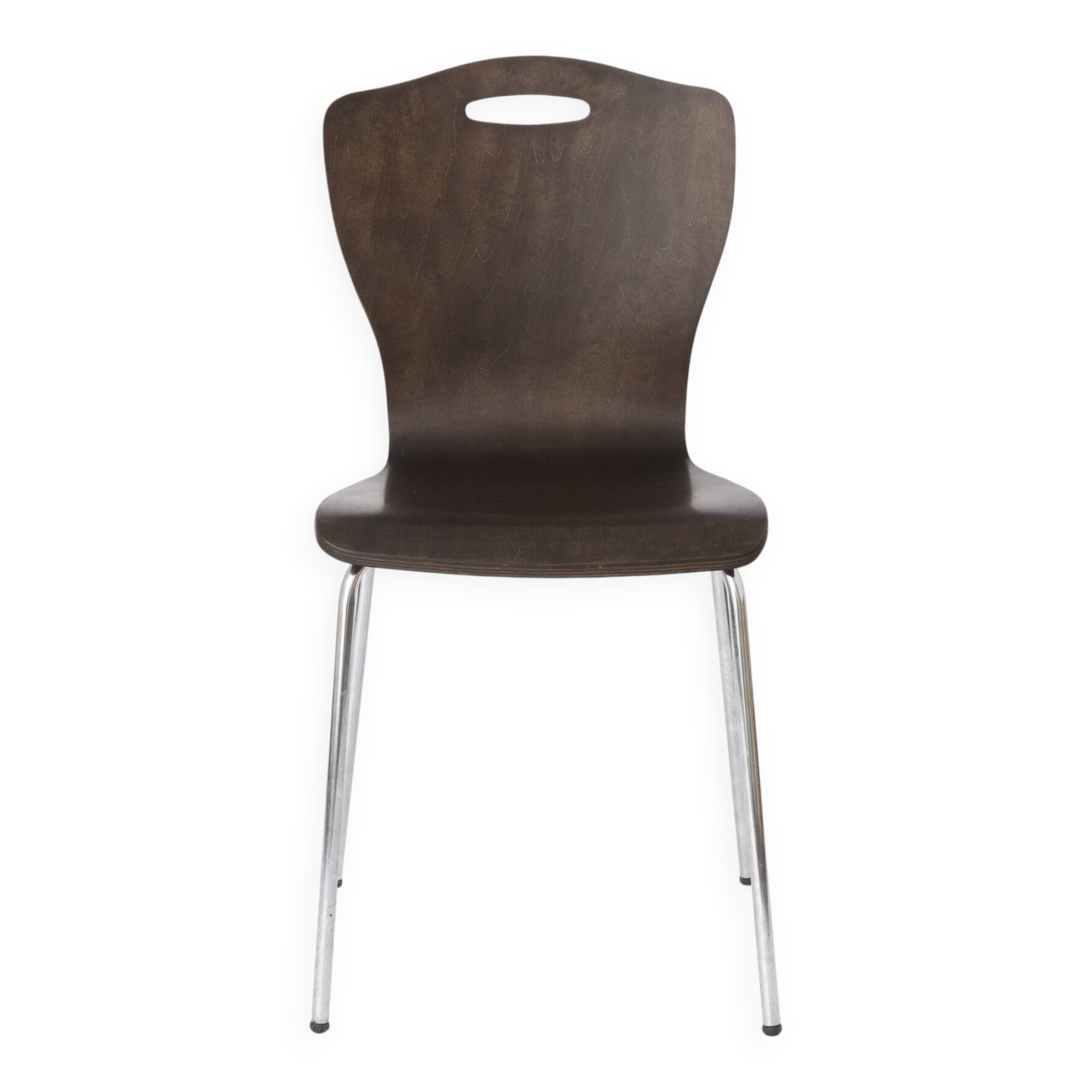 1 of 2 Vintage Plywood Dining Chairs, 1980s German Design, Metal Legs