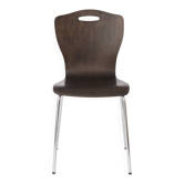 1 of 2 Vintage Plywood Dining Chairs, 1980s German Design, Metal Legs