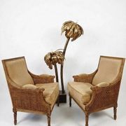 Pair of French antique Louis XV style armchairs (cane back armchairs)