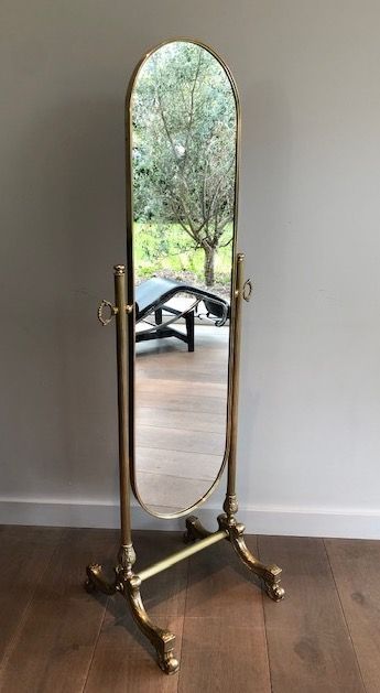 Miroir psyché en laiton de style néoclassique